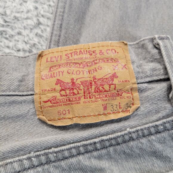 Vintage Levis 501 Jeans Men 33x34 Gray Button Fly Distressed Made In USA 90s - Picture 2 of 11